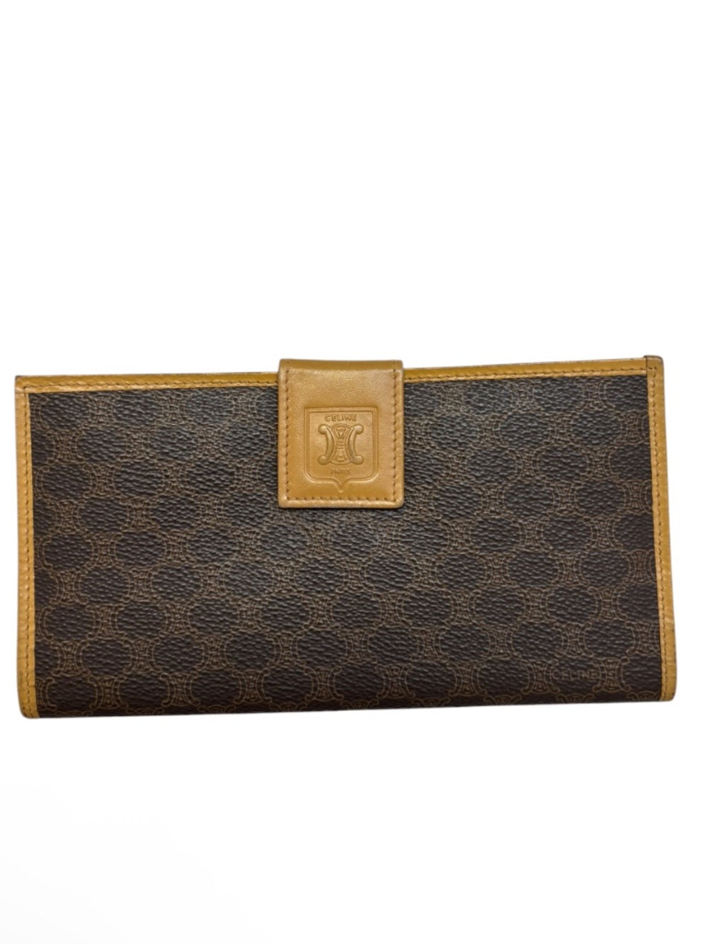 Celine vintage long signature canvas and leather wallet